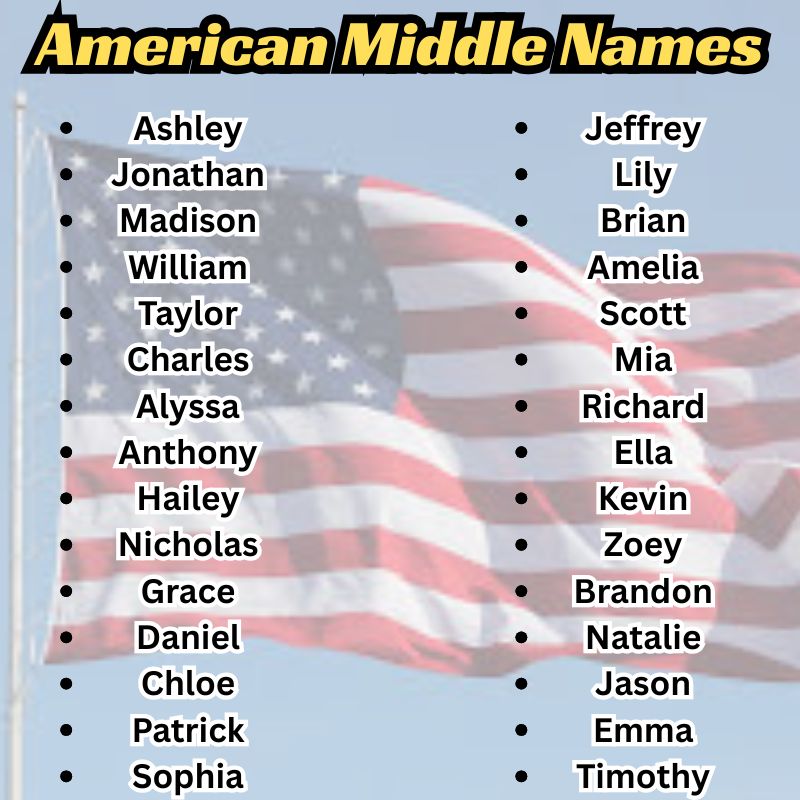 A baby name book open to middle name suggestions with American flag in the background