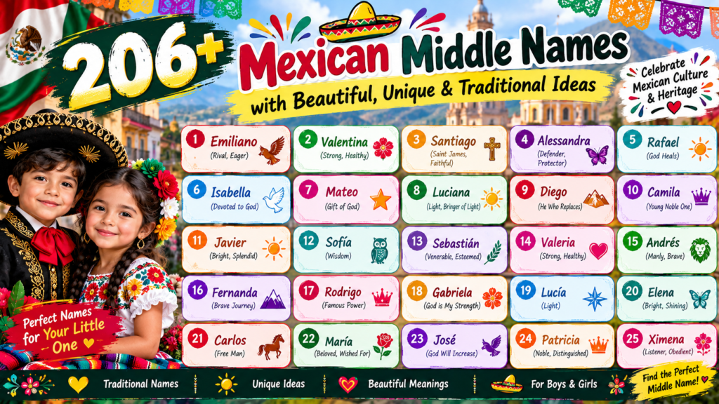 206+ Mexican middle names with 25 beautiful, unique, and traditional name ideas for boys and girls.