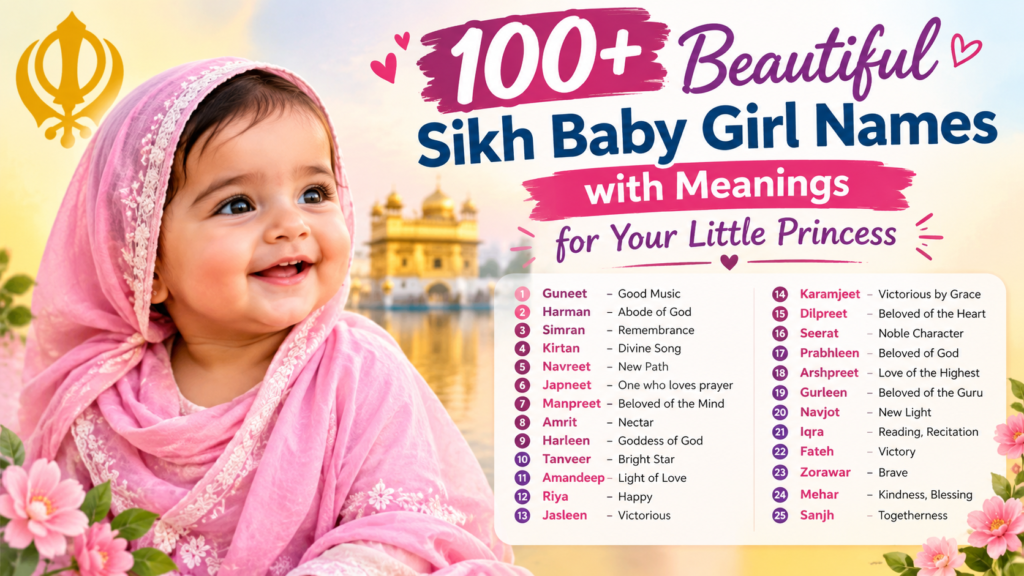 100+ Beautiful Sikh Baby Girl Names with Meanings for Your Little Princess Beautiful Sikh baby girl names with meanings and a cute baby girl in pink.