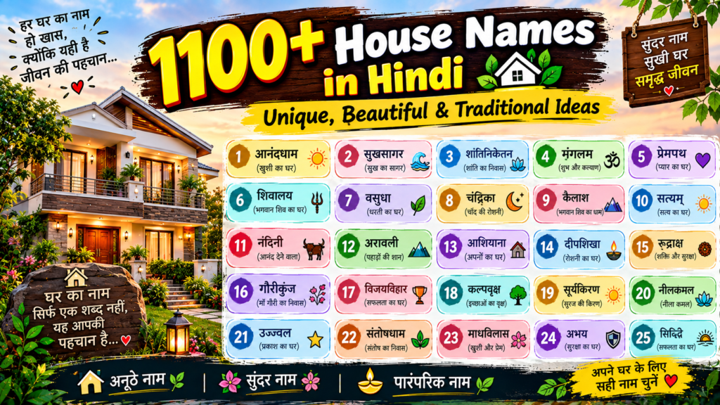 1100+ unique Hindi house name ideas for a beautiful and traditional home.