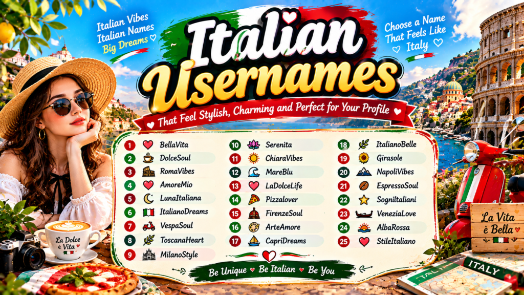 Italian Username ideas for stylish profiles
