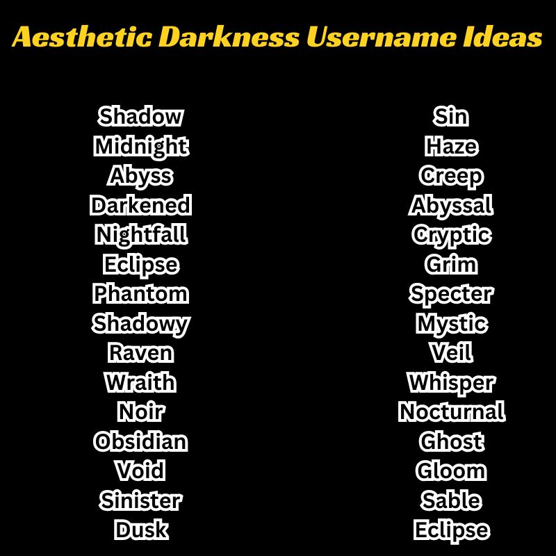 Aesthetic and edgy username ideas with a moody, gothic vibe