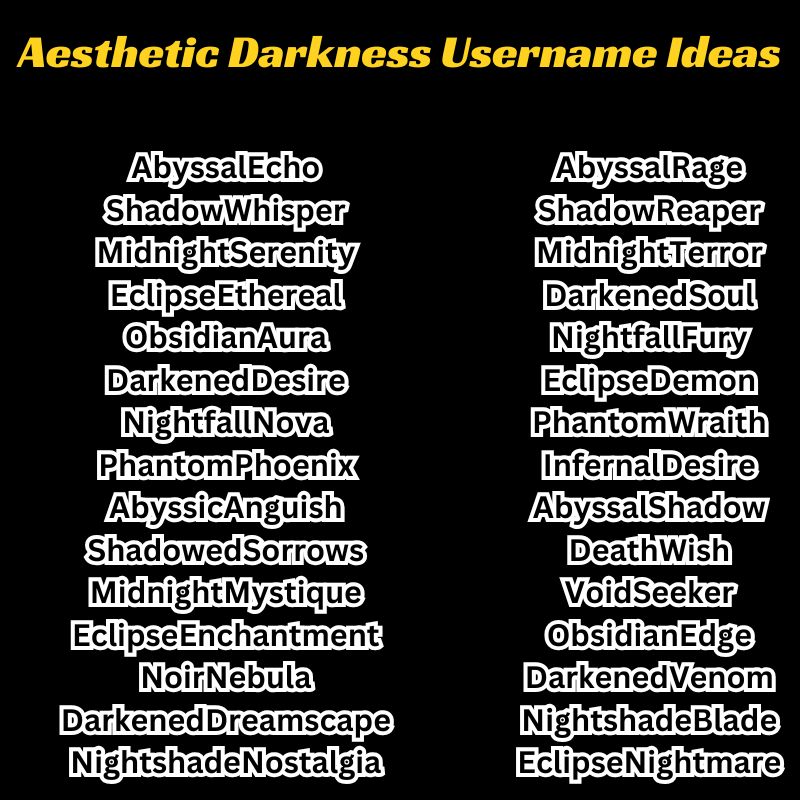 Aesthetic and edgy username ideas with a moody, gothic vibe
