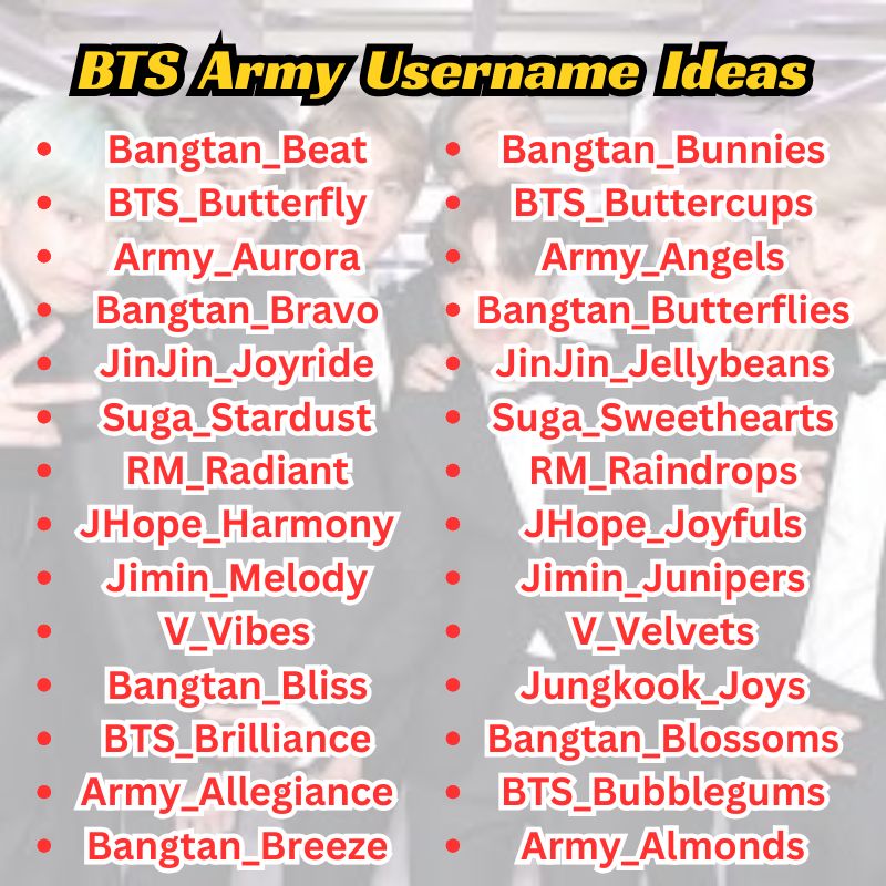 Aesthetic BTS username suggestions for ARMY profiles, including cute, cool, and iconic options.