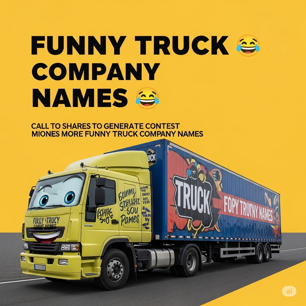 A catchy visual prompt for a social media poll or discussion, featuring the headline "Funny Truck Company Names" to spark engagement among followers.