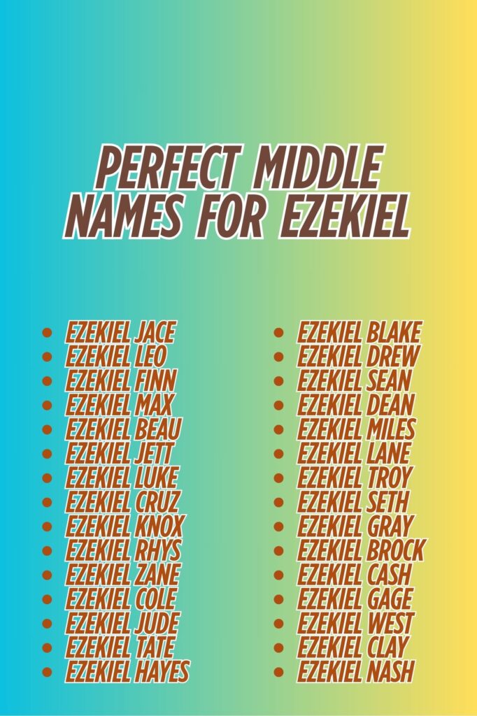 A creative flat lay of handwritten name combinations with Ezekiel as the first name

