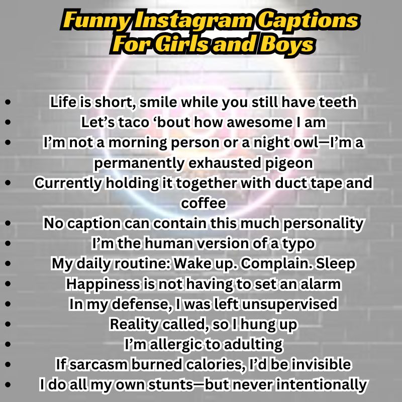 Instagram post preview showing trending funny captions for both boys and girls.
