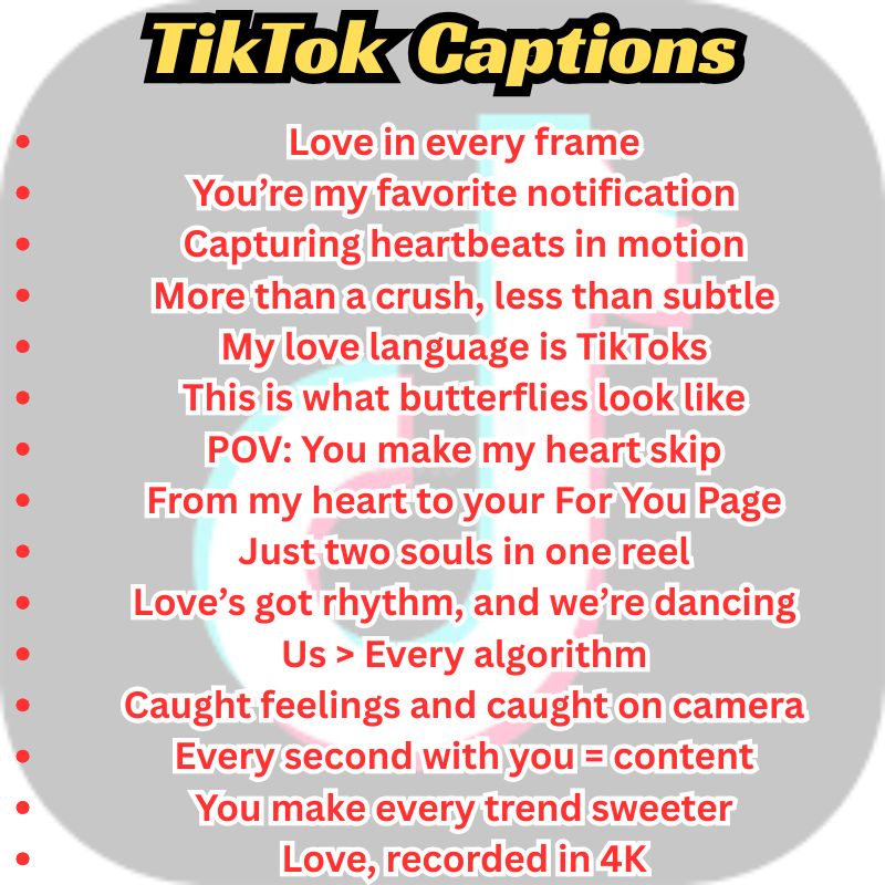 TikTok feed showing love, cool, and funny captions