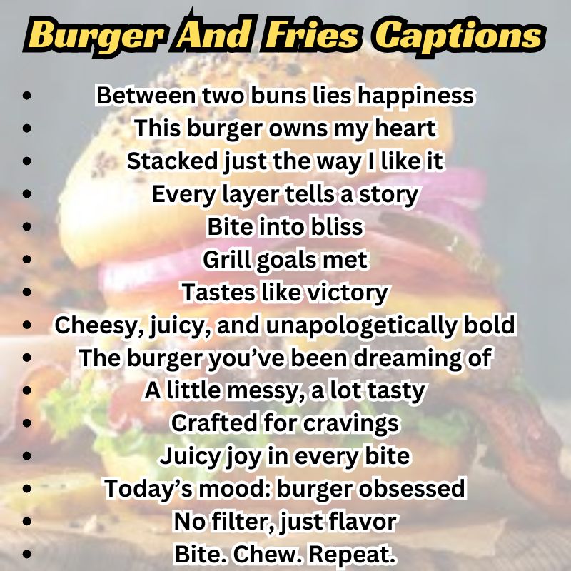 Burger and fries combo on a rustic table with Instagram caption idea
