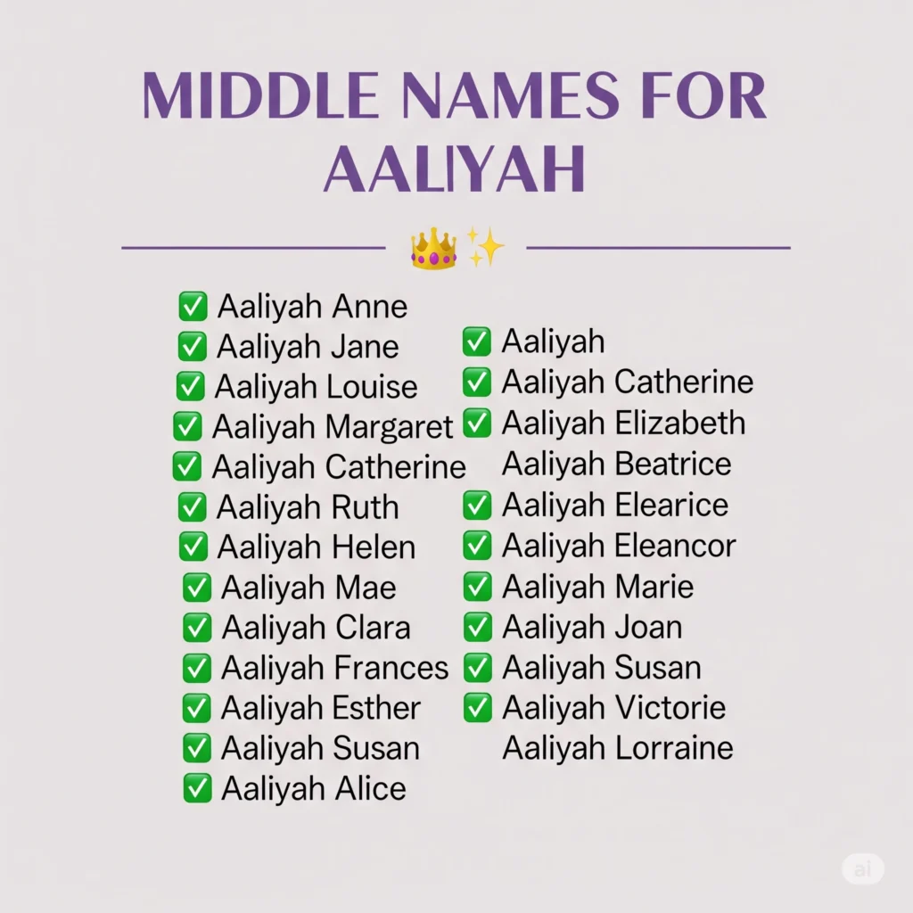 Creative flat lay of name cards with "Aaliyah" and potential middle names like Grace, Skye, and Elise