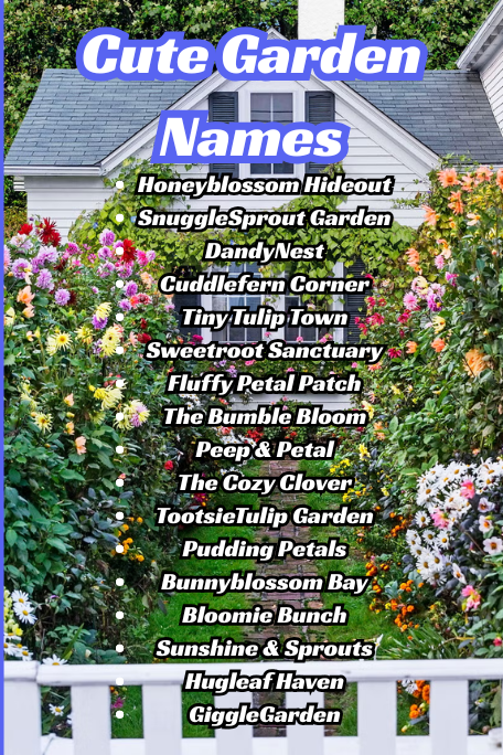 Colorful flower bed with signboard displaying cute garden names for inspiration
