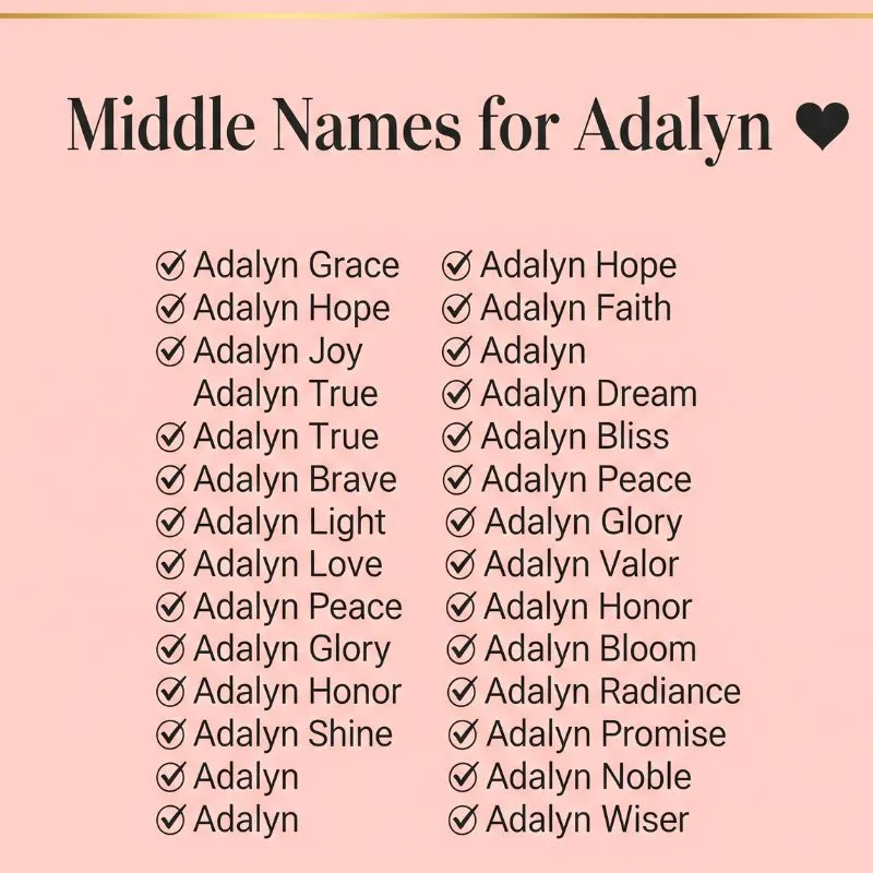 A soft pastel image of a baby girl name card reading “Adalyn Grace” surrounded by baby items and flowers