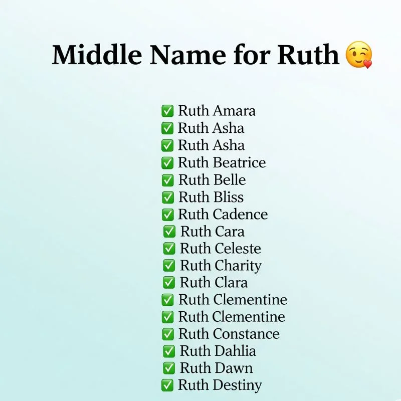 Baby name notebook open to a list of middle names for Ruth, with soft floral background.