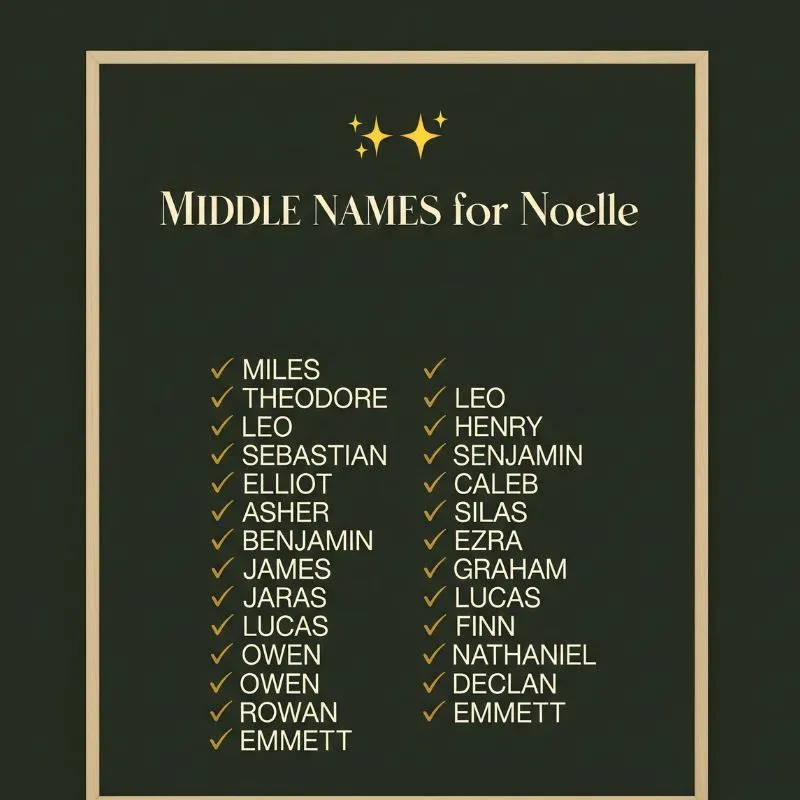 Curated middle name combinations with Noelle on an elegant floral background