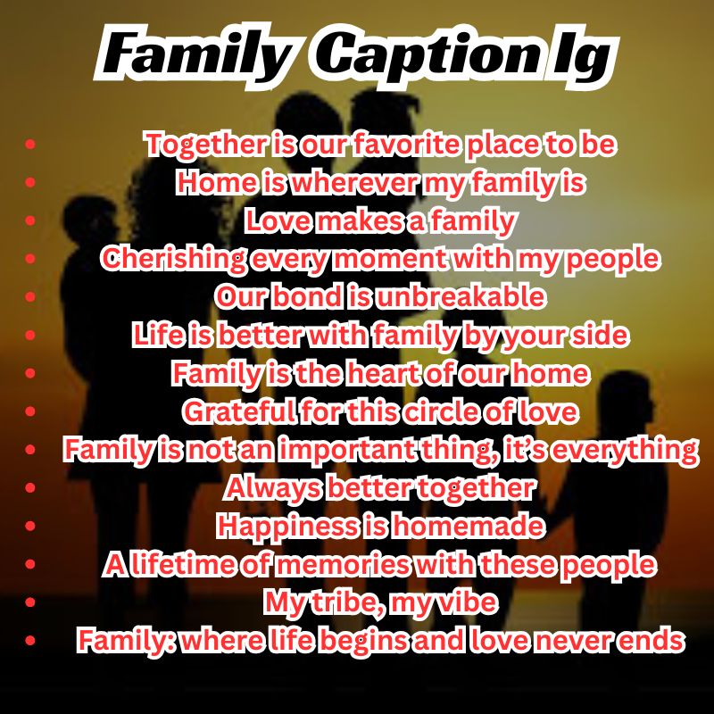 Happy family smiling together with warm Instagram caption overlay