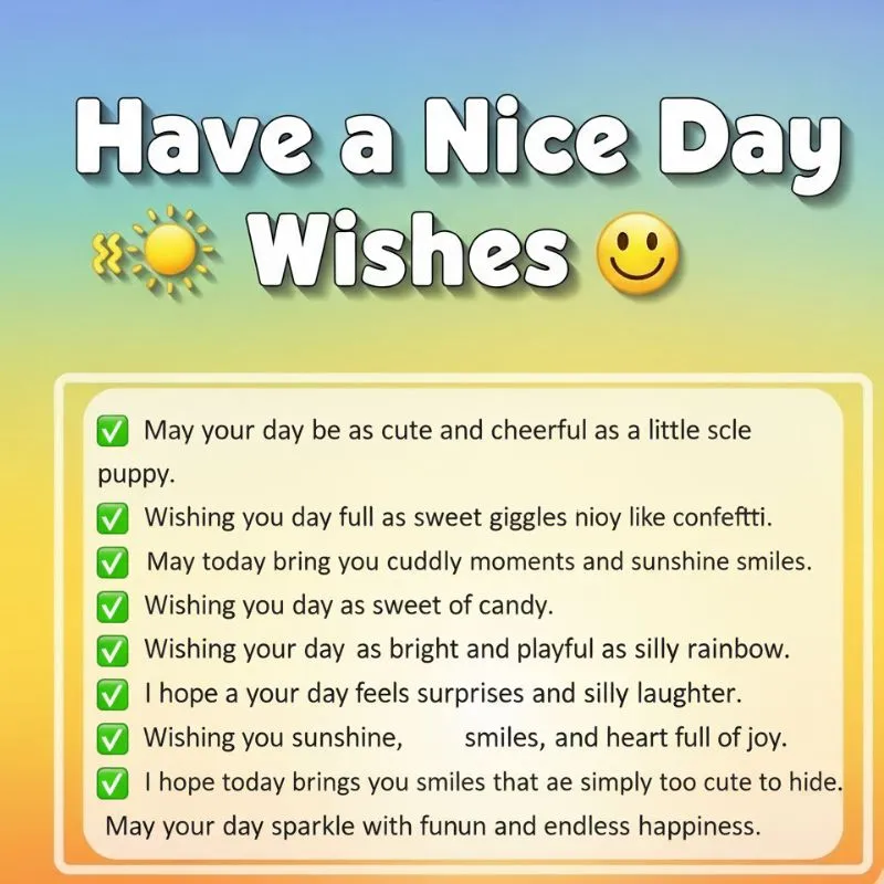 Cute doodle characters waving and holding a banner that says have a nice day wishes.
