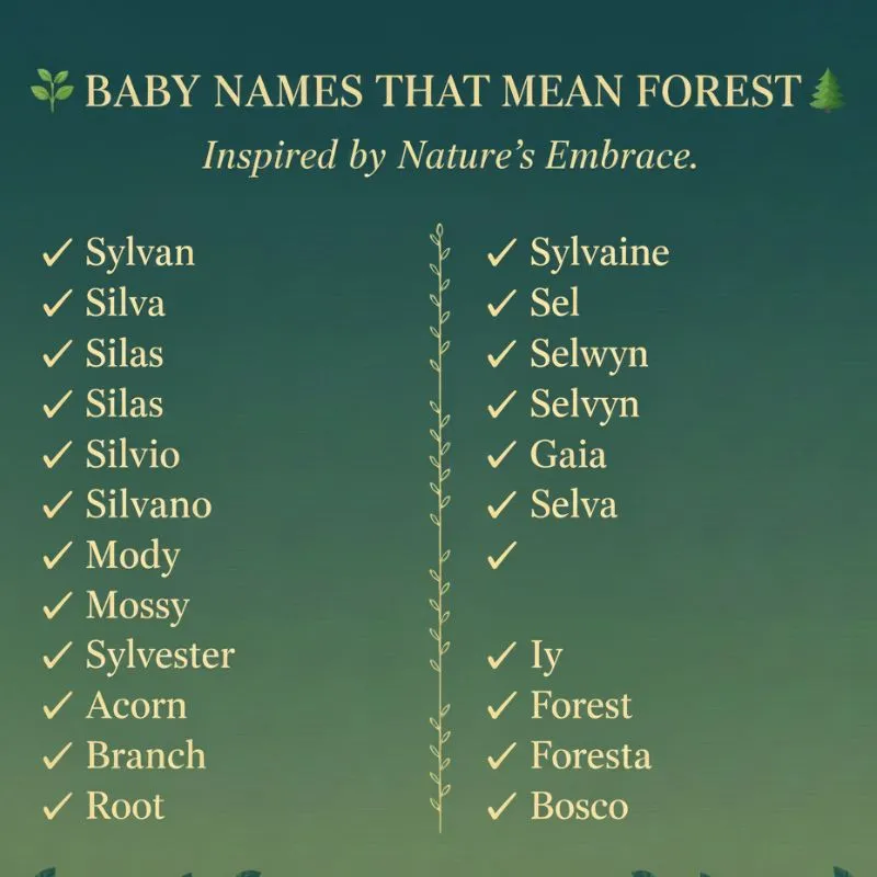 Collection of baby name cards with forest-themed designs.
