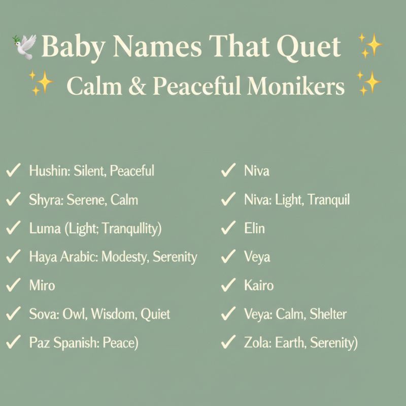 Calm forest background with soft sunlight and the text “Meaningful Baby Names That Mean Quiet.