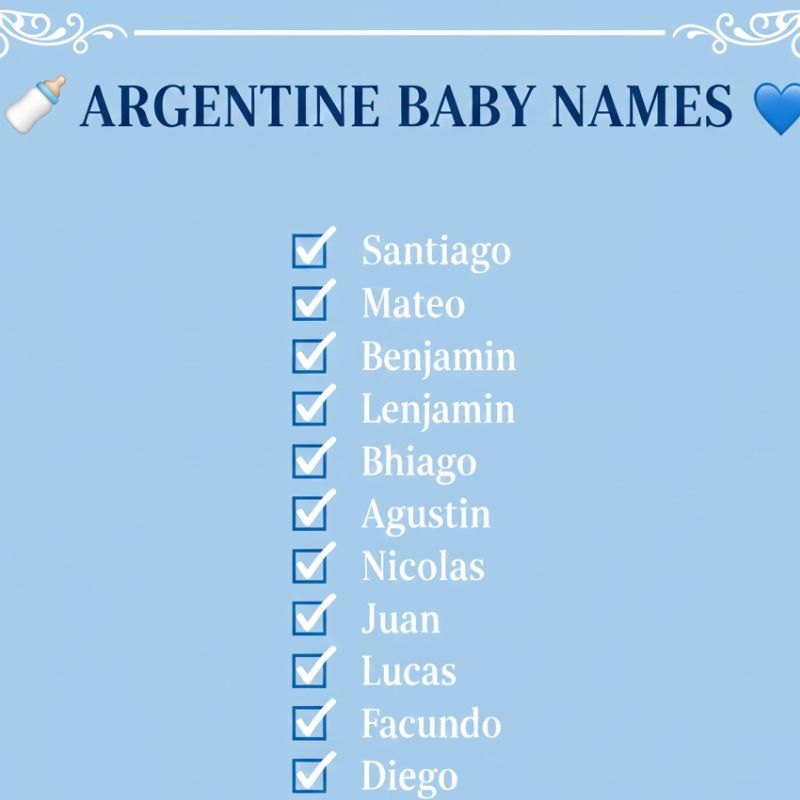 Alphabetical display of Argentine baby names with cultural significance.